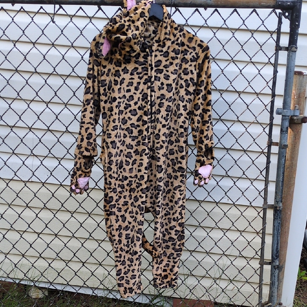 Leopard Print Onesie with Hood and Ears